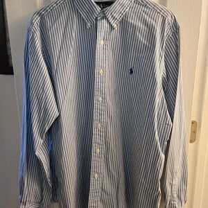 Ralph Lauren Men's Blue and White Pinstripe Shirt